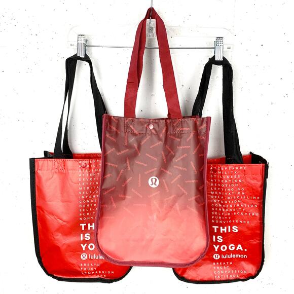 Lululemon Signature Logo Tote Bags Set of Three Red Black Double Handle Small - Picture 1 of 14